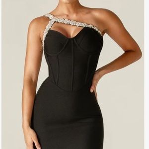 Sparkly Rhinestone One Shoulder Bustier Bandage Mini Dress